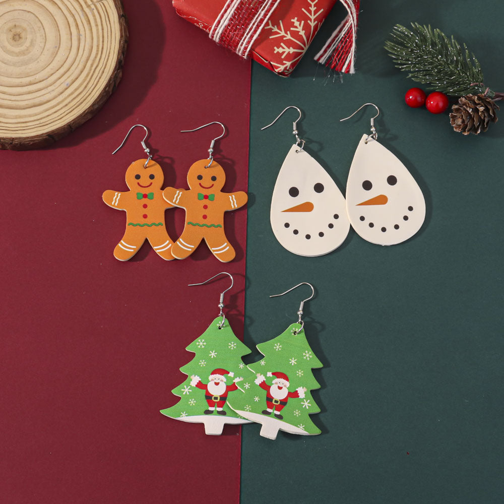 Wholesale Christmas-themed PU leather earrings