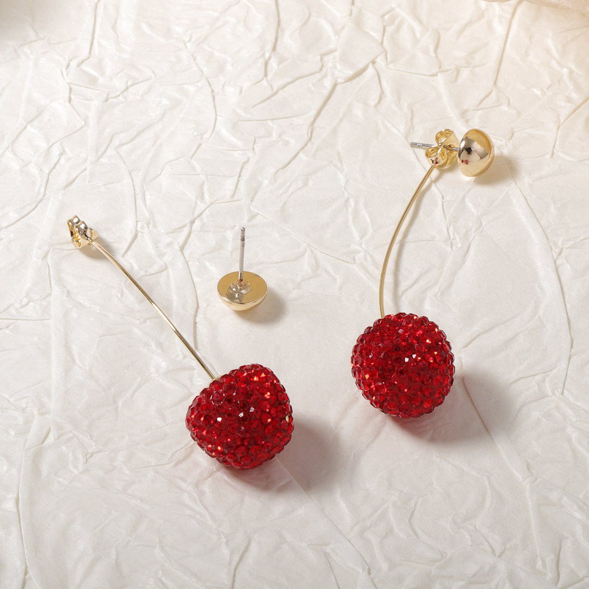 Wholesale full diamond light luxury fruit cherry earrings