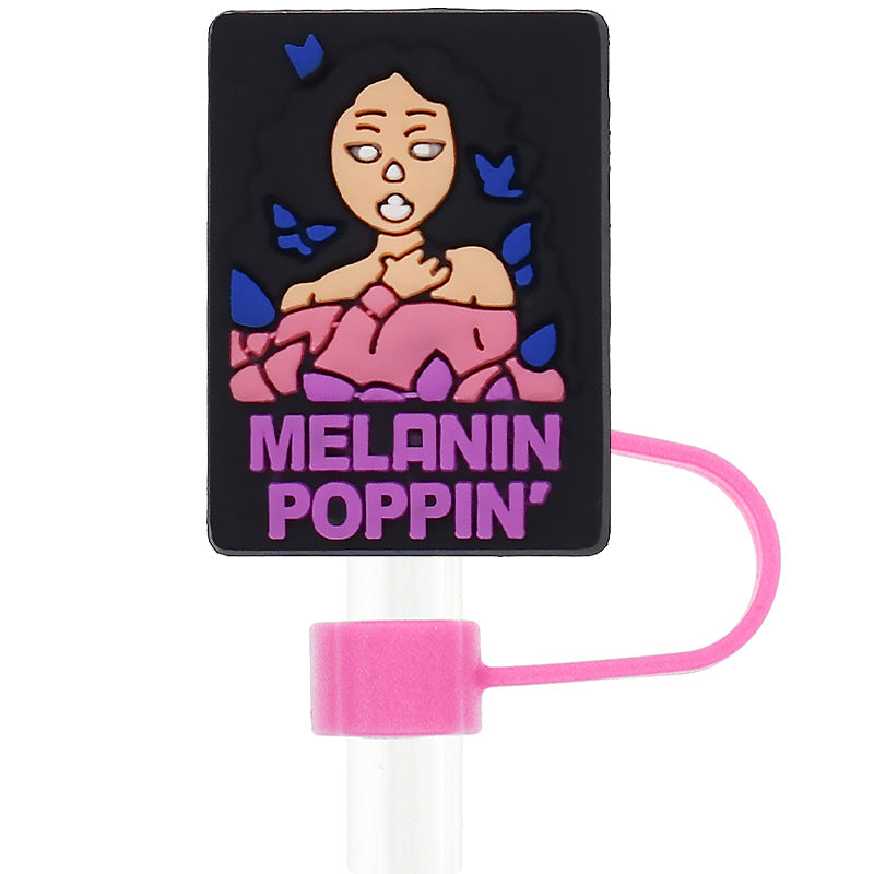 Wholesale  Random 100pcs Black Series 10mm PVC Soft Straw Tube Cap