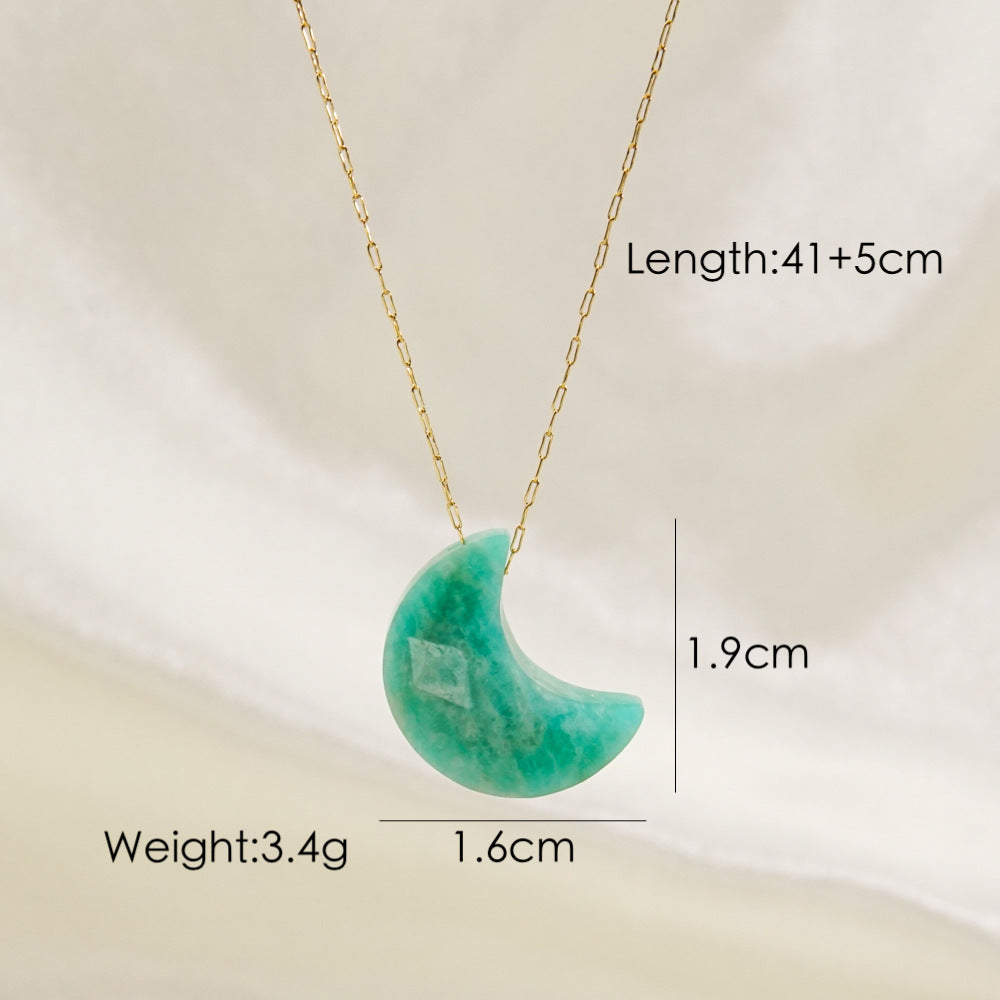 Wholesale  Light Luxury Simple Moon Natural Stone Stainless Steel Necklace