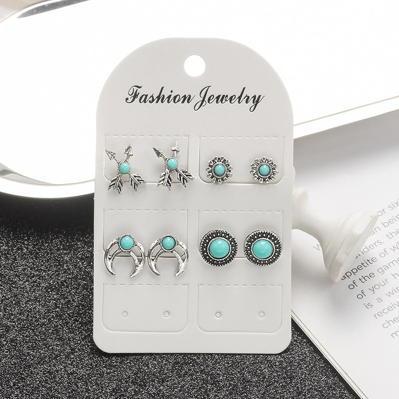 Wholesale Bohemian Owl Dream Catcher Feather Tassel Earrings Turquoise Geometric Carved Fashion Accessory Gift
