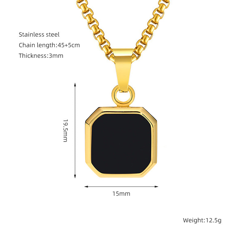 Wholesale Titanium Steel Blue Turquoise Black Square Pendant 18K Necklace ACC-NE-ZhongYao003