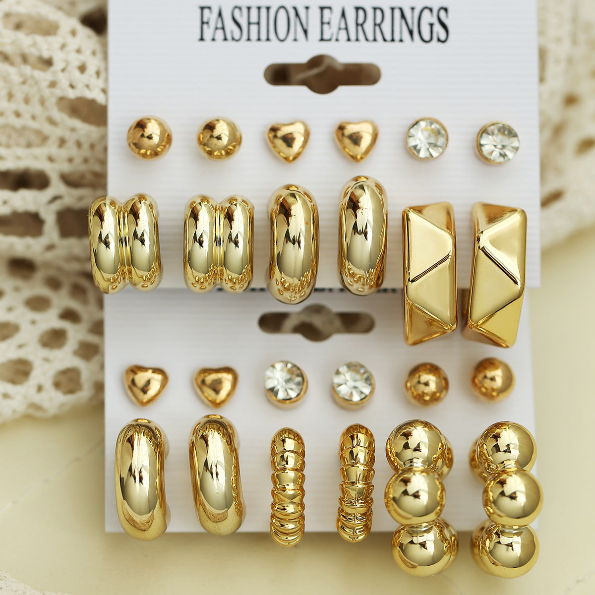 Wholesale 12Pcs Water Drop Earring Set With Studs Gold Plated Resin Fashion Jewelry Accessory For Women Gift And Boutique Resale