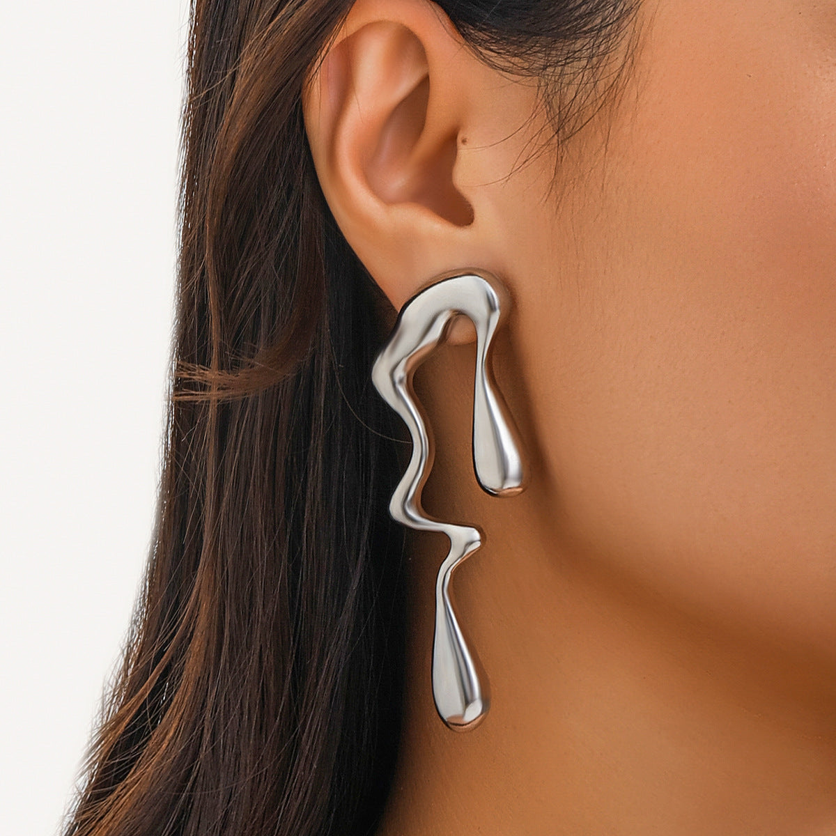 Wholesale Liquid Metal Style Irregular Water Drop Earrings ACC-ES-XueRou002