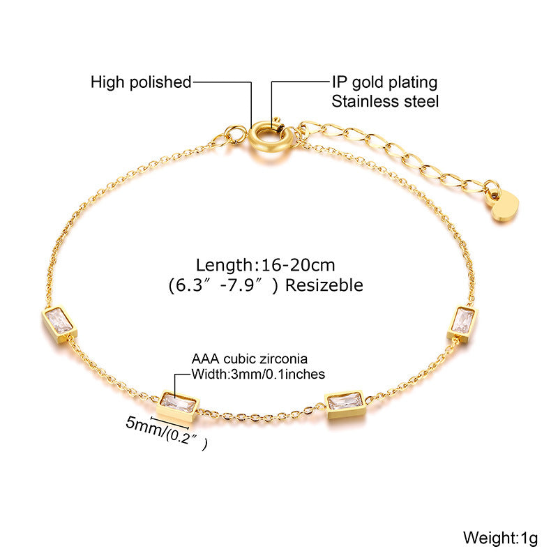 Wholesale Trendy Geometric Gold Stainless Steel Bracelet With White Colorful Zircon For Women Fashion Accessory Gift
