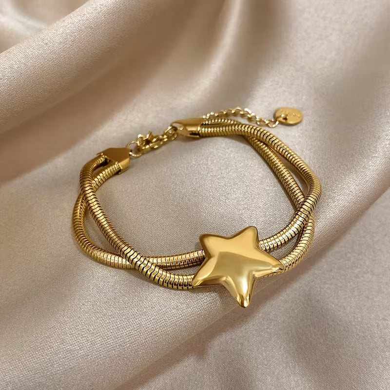 Wholesale Coiled Snake Wrap Bracelet With Star Charms Gold Titanium Steel Jewelry Stylish Unisex Gift For Boutique Resale
