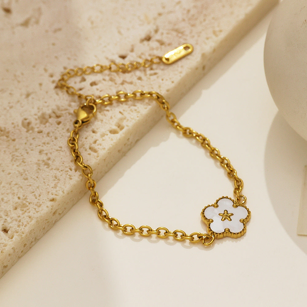 Wholesale Gold Five Leaf Flower White Shell Star Titanium Steel Bracelets ACC-BT-DaLang003
