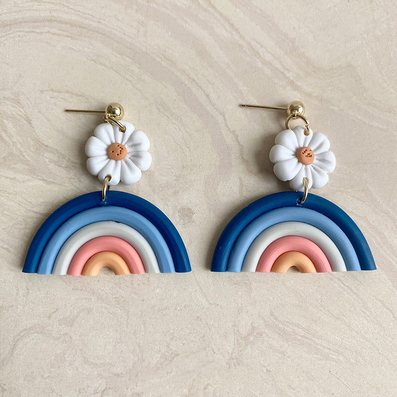 Wholesale 2 pairs/ pack Polymer clay rainbow  flower stud earrings