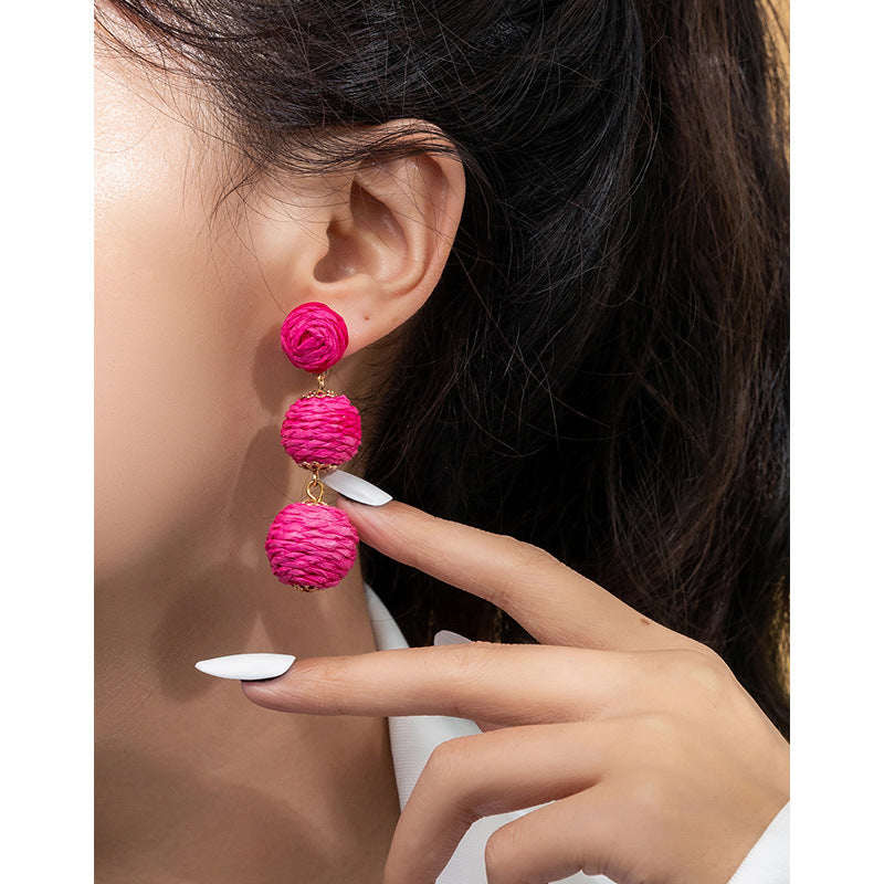 Wholesale Rattan Earrings Raffia Braided Earrings ACC-ES-XLH001
