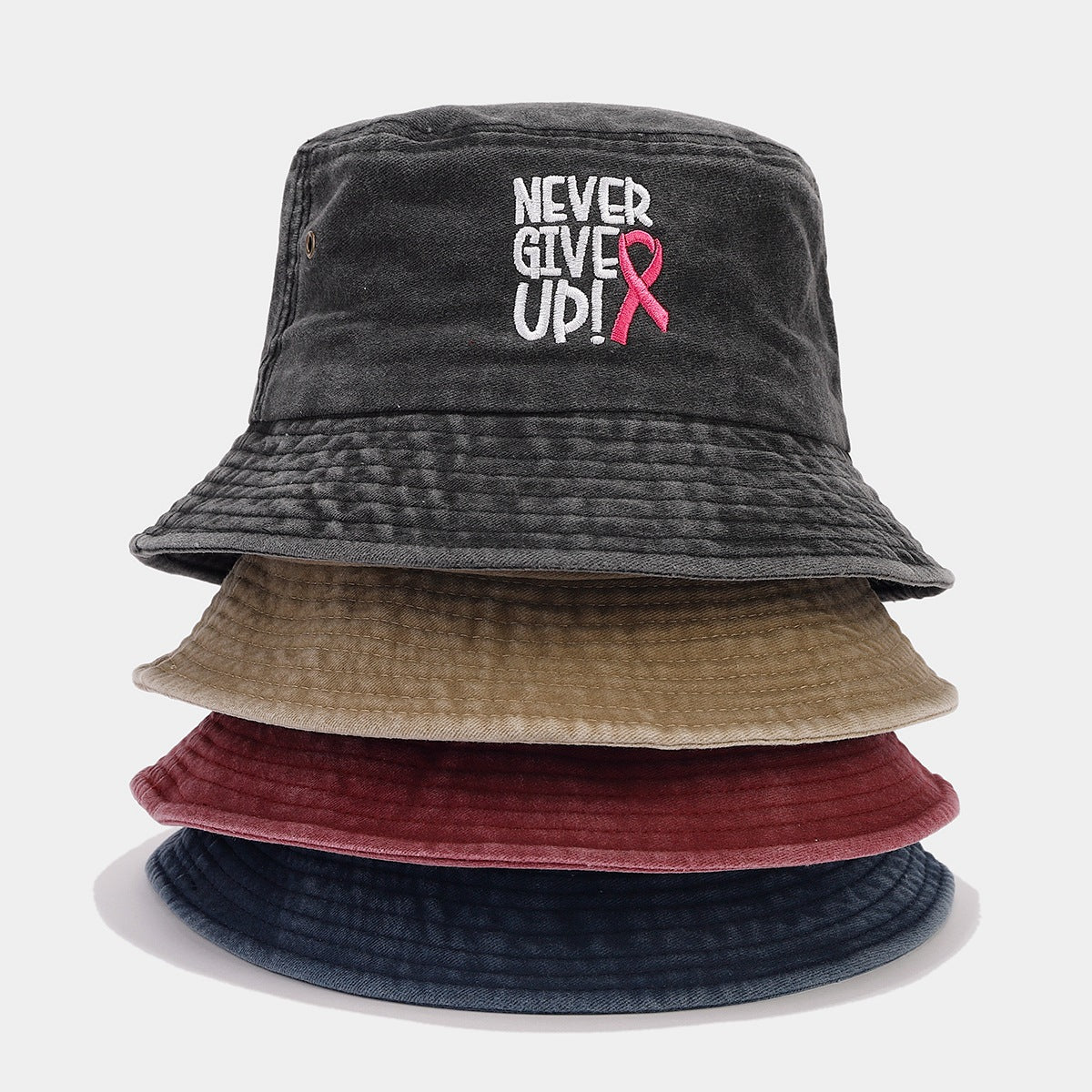 Wholesale Breast Pink Ribbon Embroidery Washed Bucket Hat ACC-HT-LvYi012