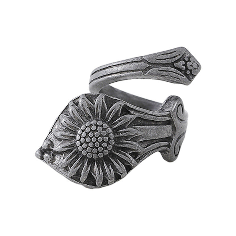 Wholesale Retro Sunflower Ring Zinc Alloy Electroplated Adjustable Open Ring For Boutique Resale