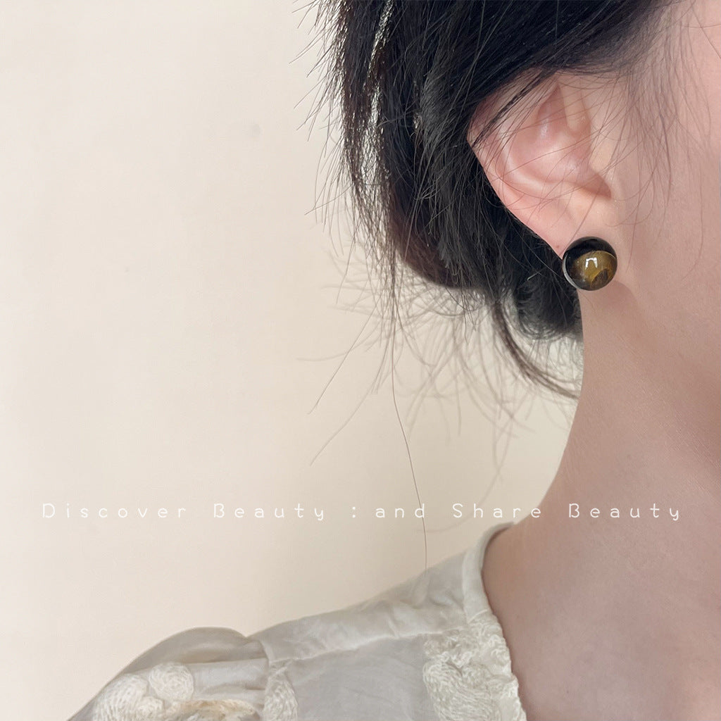 Wholesale Retro Maillard Tiger Eye stone earrings