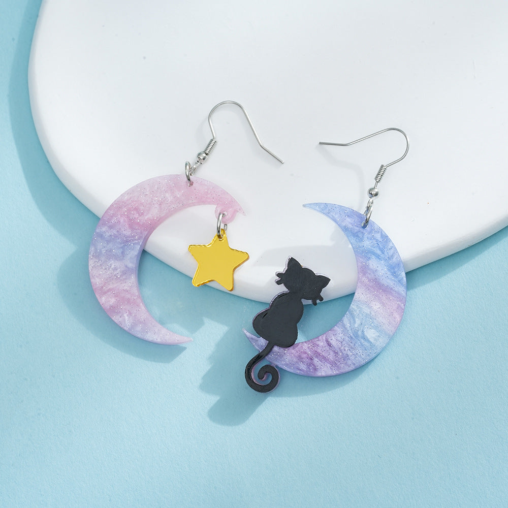 Wholesale Cute Cartoon Moon Cat Acrylic Earrings