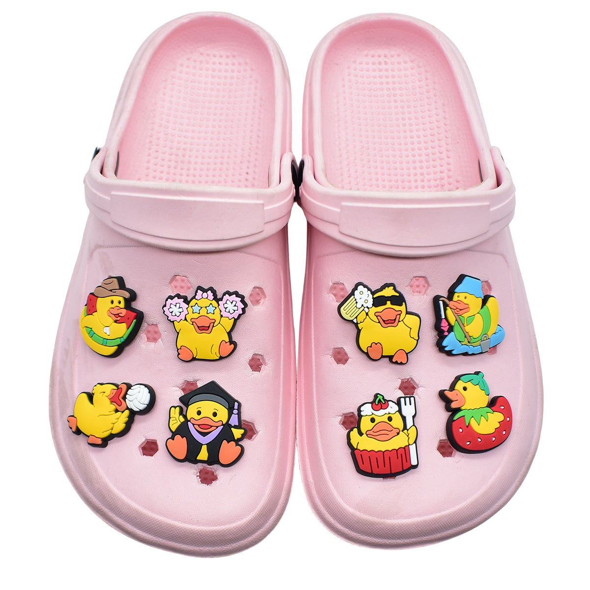 Wholesale Random 100pcs Cute Little Yellow Duck  PVC Soft Rubber Shoe Buckle Decoration