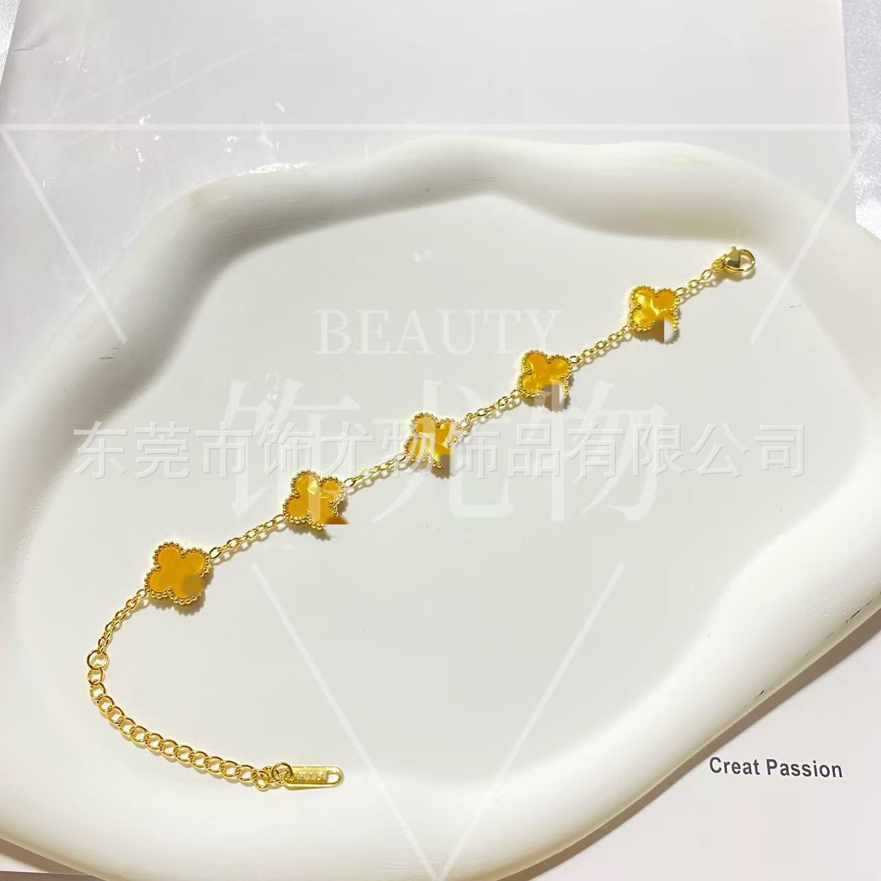 Wholesale Titanium Steel Five-Leaf Clover Bracelet Colorful European American Style Fashion Jewelry Accessory