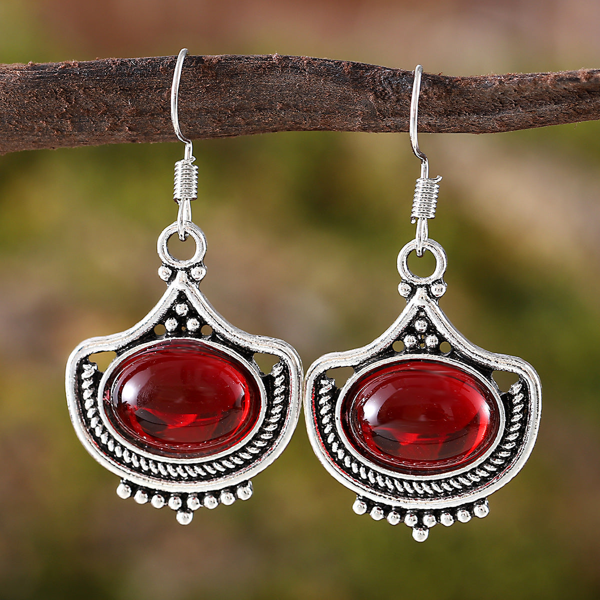 Wholesale Zinc Alloy Geometric Oval Gemstone Drop Earrings And Necklace Set Fashion Jewelry Accessory For Boutique Resale