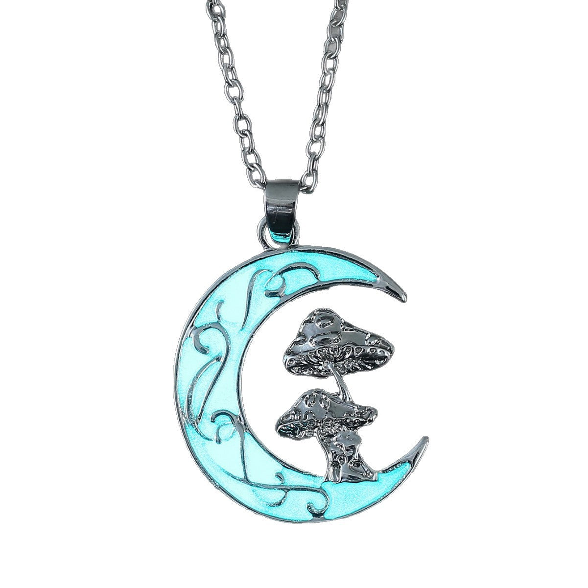 Wholesale retro moon mushroom oil drop luminous  pendant necklace