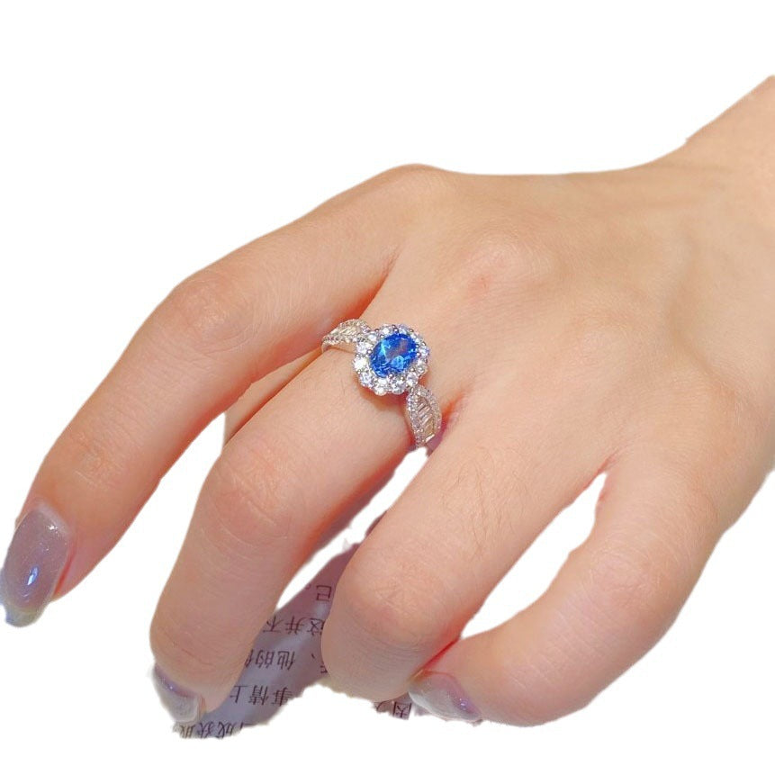 Wholesale  Simulation Sky Blue Topaz Full Diamond Simple Elegant Open Ring Women' s Ring