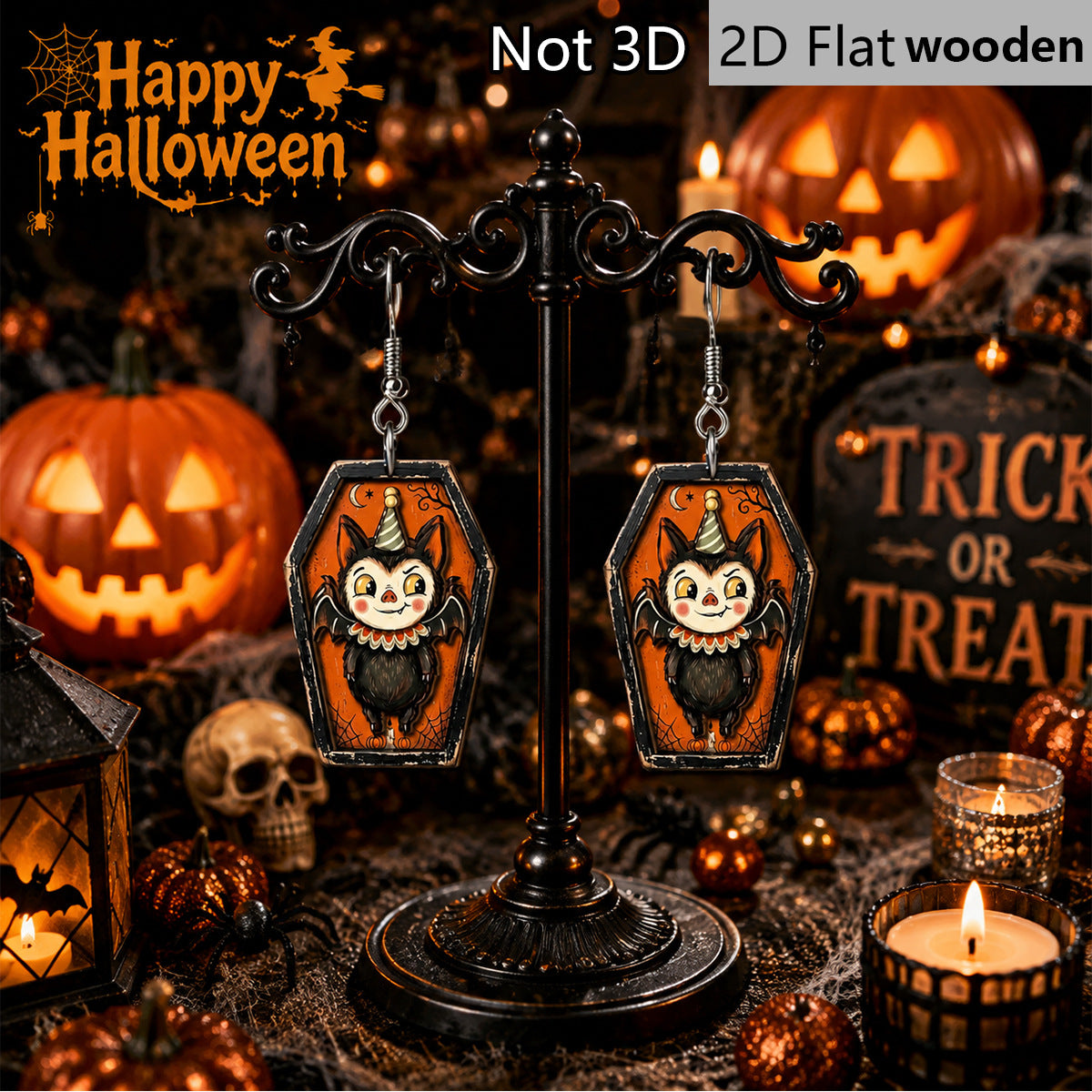 Wholesale Wooden Bat Earrings Vintage Distressed  Coffin Party Jewelry