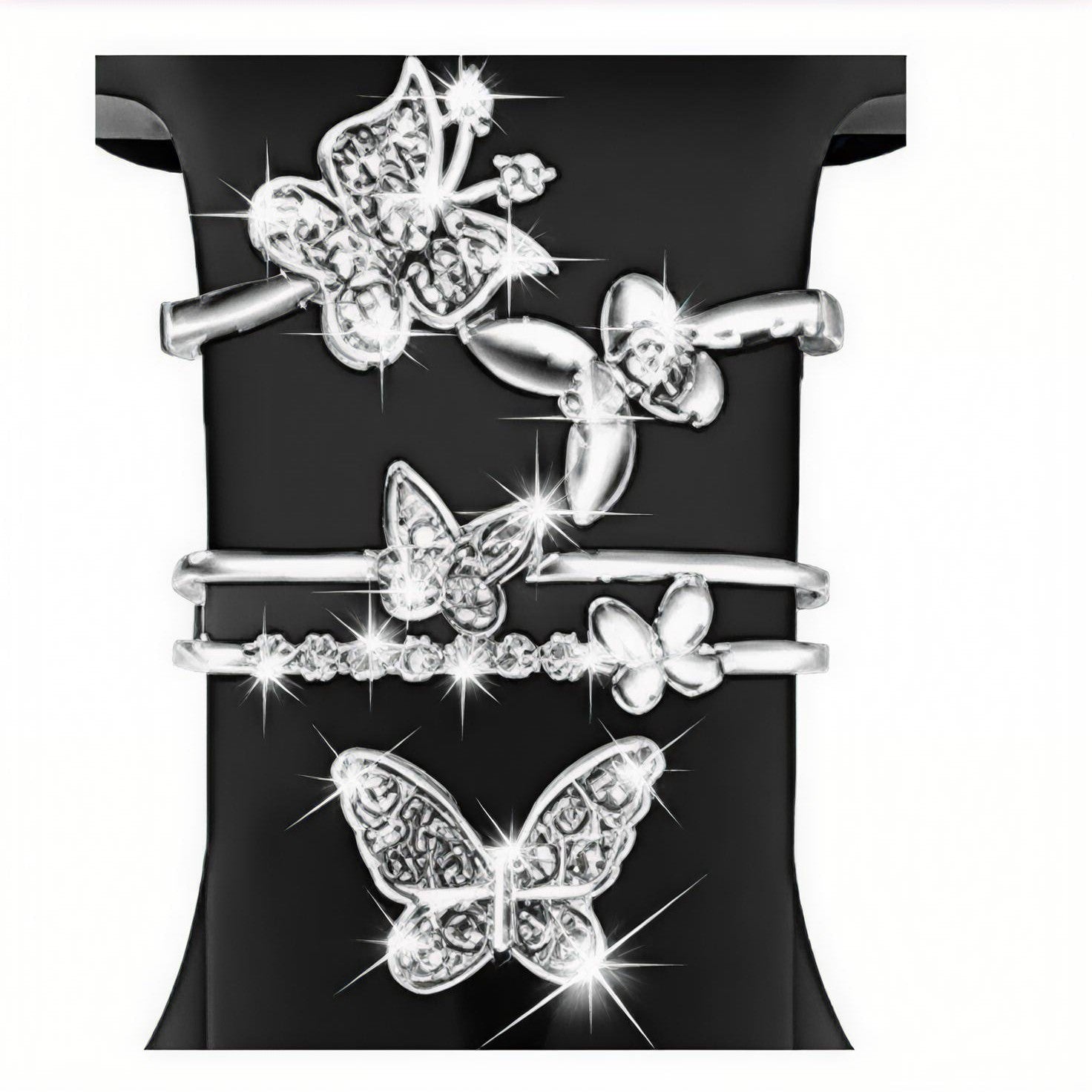 Wholesale Smart Watch Apple Watch Silicone Strap Decorative Ring New Butterfly Double Layer Hollow Diamond Decorative Nails