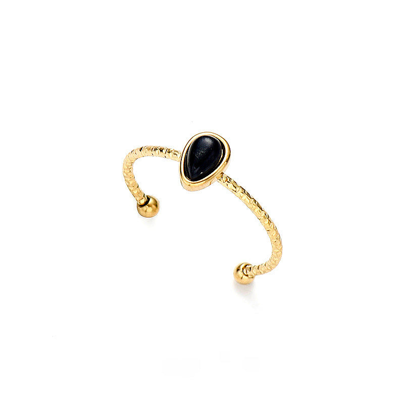 Wholesale  drop natural stone ring open titanium steel adjustable  ring