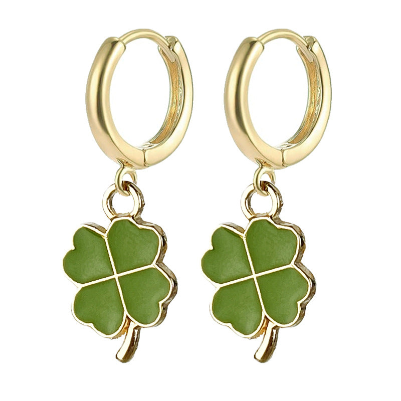 Wholesale 2 Pairs/pack St. Patrick's Four-leaf Clover Lucky Small Earrings ACC-ES-HY218