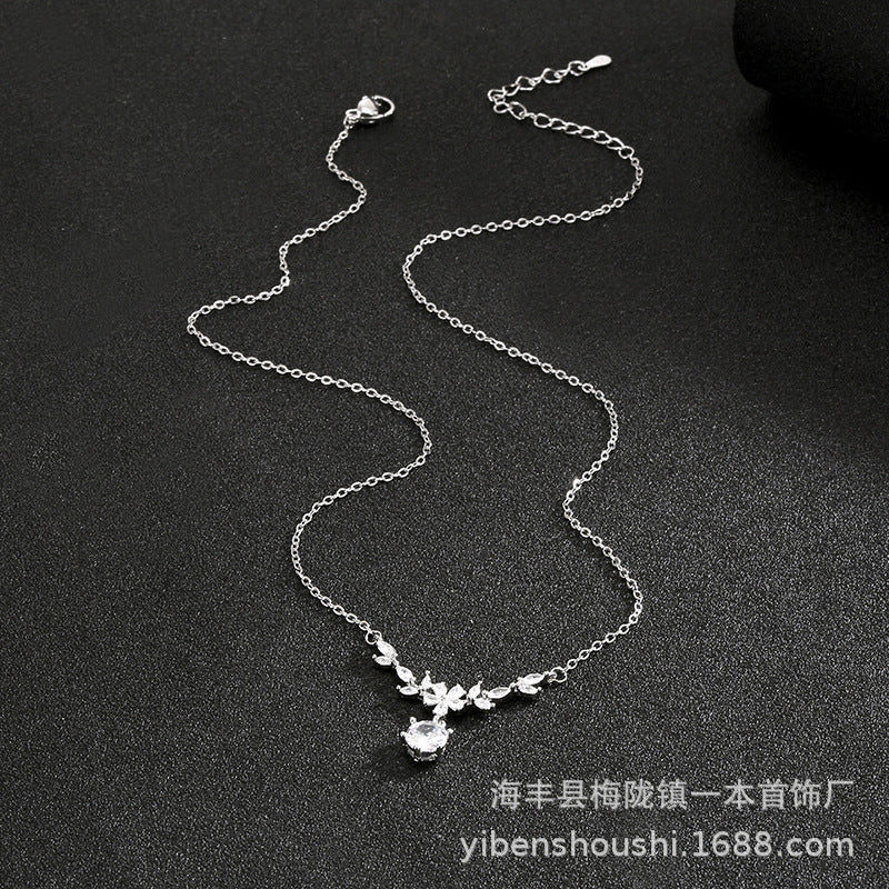 Wholesale Floral Wheat Ear Design Titanium Steel Necklace Electroplated Jewelry Accessory for Women