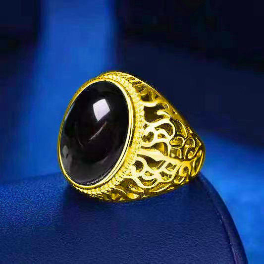 Wholesale Stylish Unisex Imitation Agate Rectangular Gemstone Ring Gold Green Contion Design Fashion Jewelry for Everyday Wear