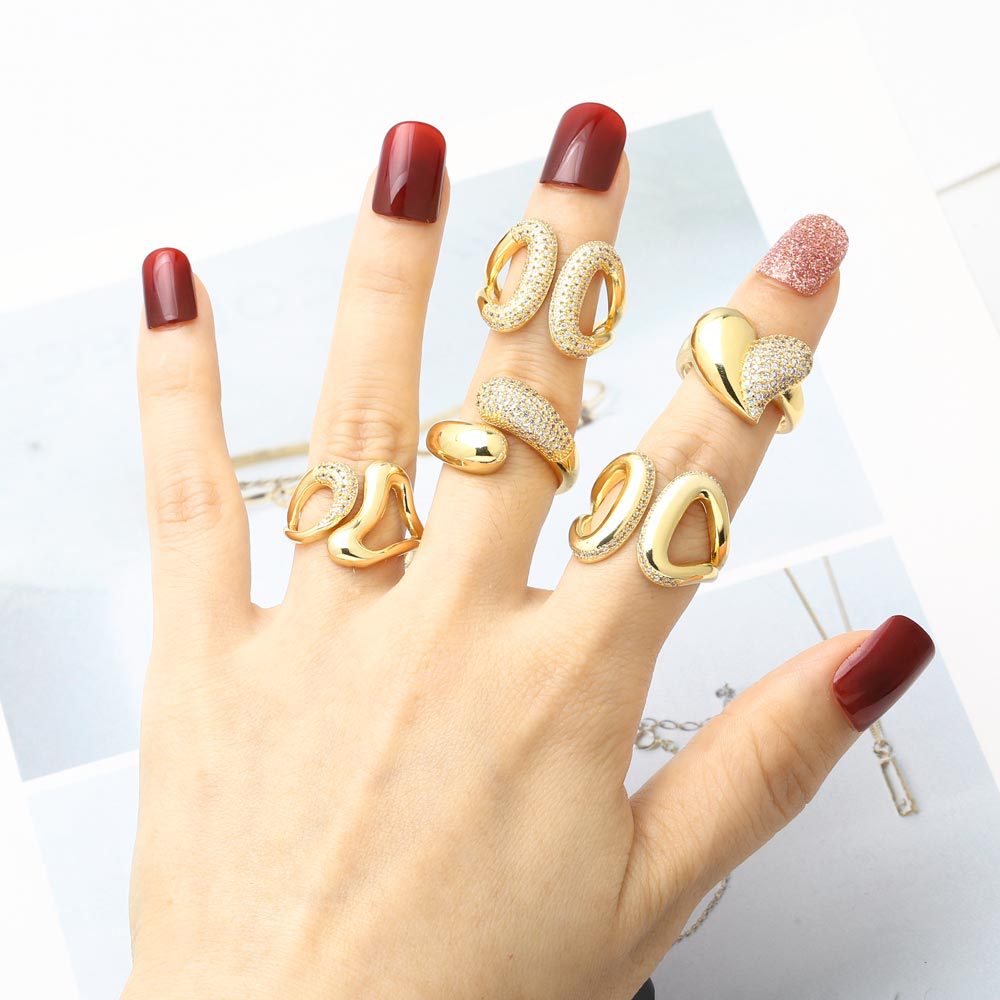 Wholesale love heart gold plated zircon open ring