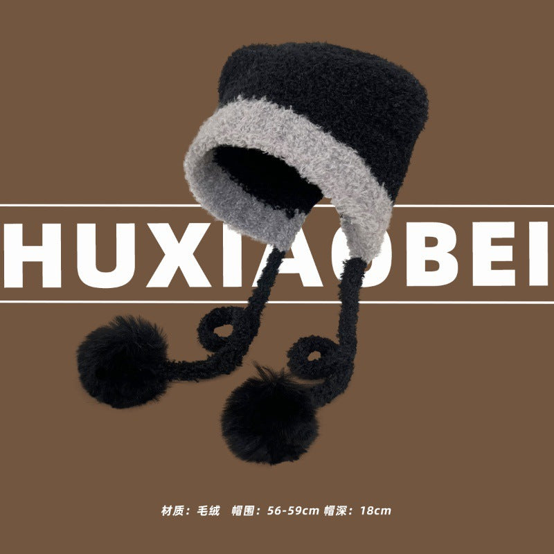 Wholesale Cute bear ears long braid plush hat