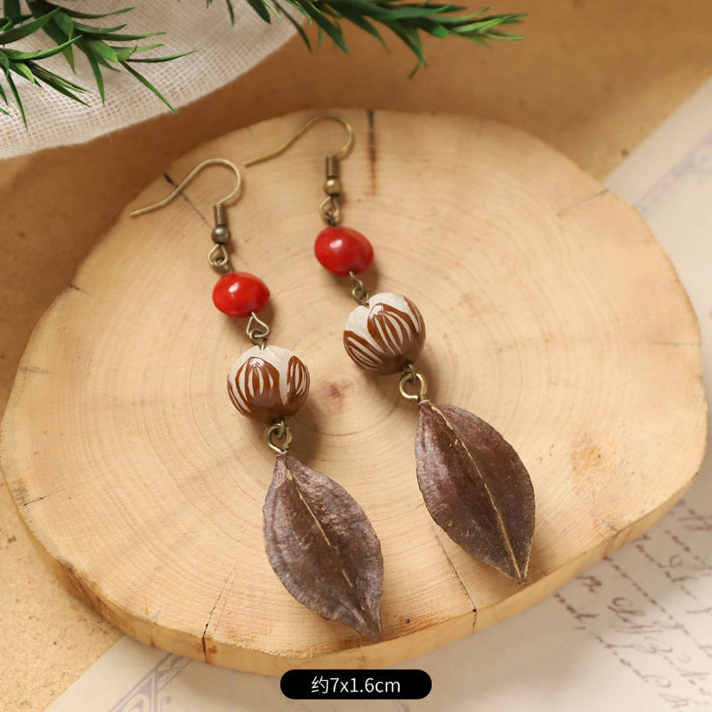 Wholesale Vintage Hand-made Plant Fruit Wood Earrings