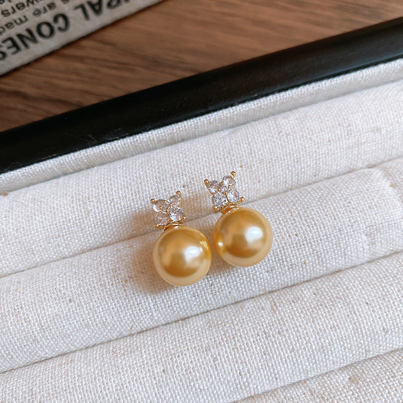 Wholesale Real Gold  Silver Needle Zircon Flower Pearl Earrings