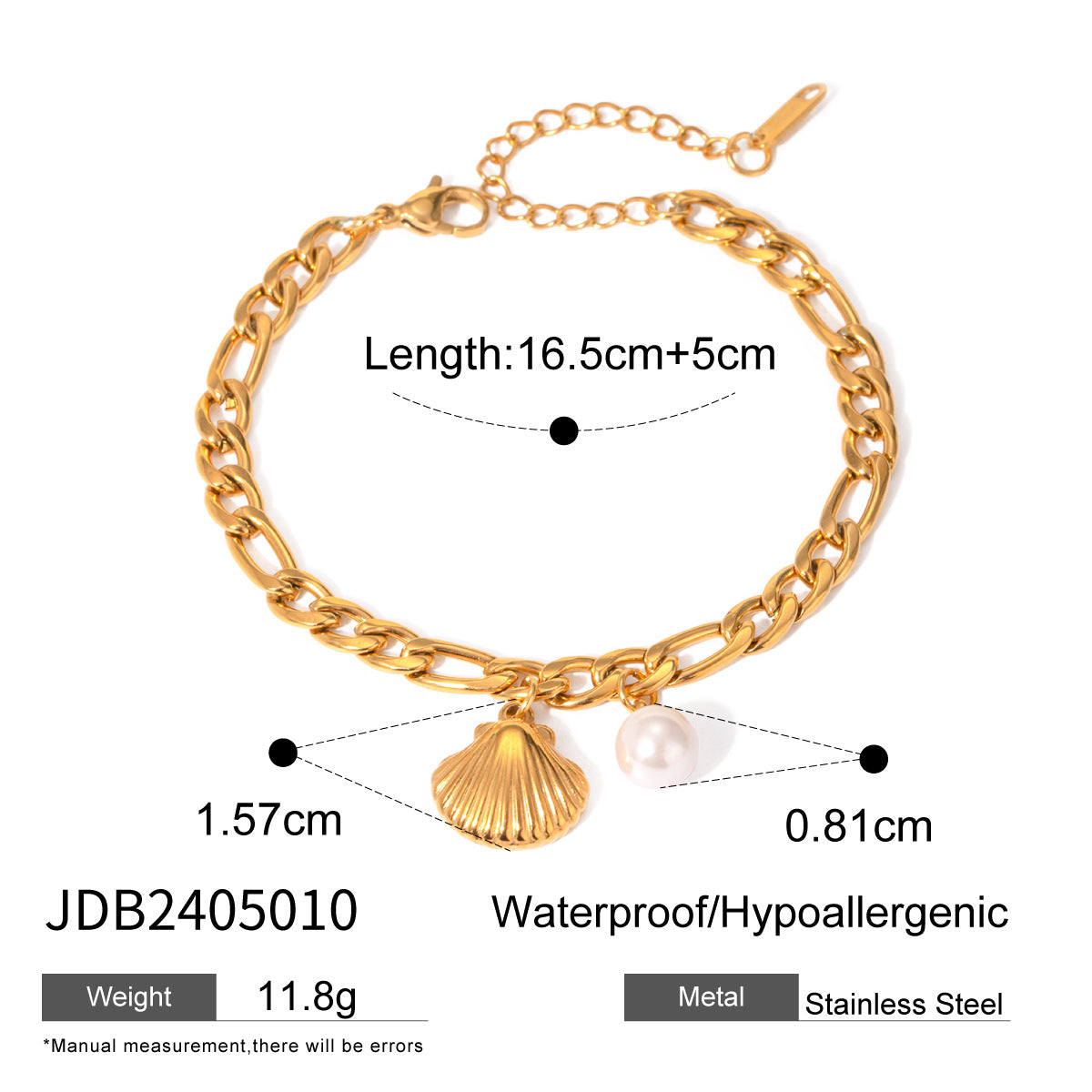 Wholesale 18k gold stainless steel shell pearl bracelet