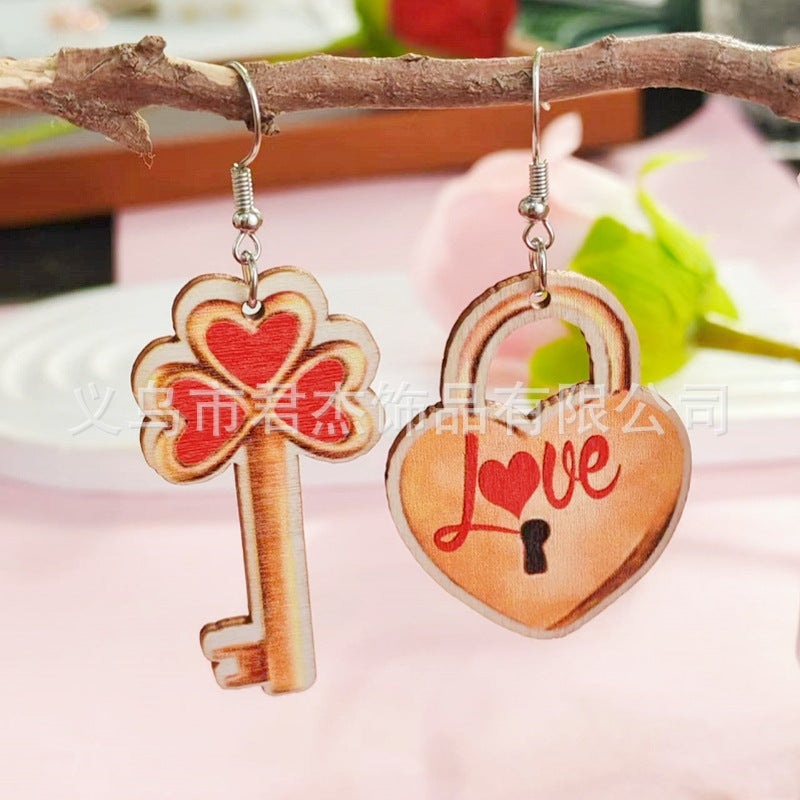 Wholesale Valentine's Day Red Ribbon Wooden Earrings