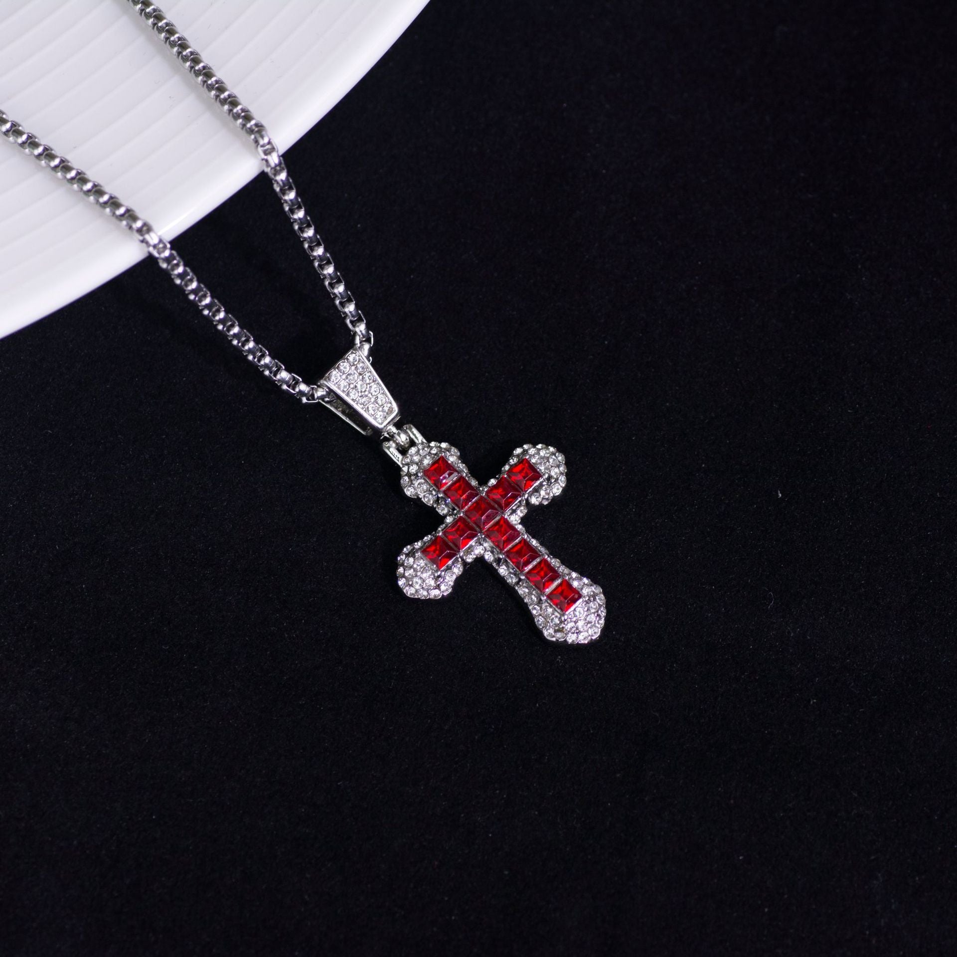 Wholesale Titanium Steel Hip Hop Cross Pendant Necklace Zircon Studded Sweater Chain For Everyday Wear