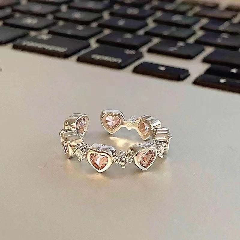 Wholesale Y2K Pink Heart Shaped Adjustable Ring Zinc Alloy Jewelry Accessory For Everyday Wear