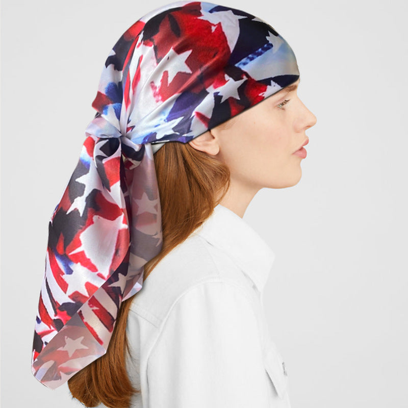 Wholesale July 4th American Flag Printed Silk Scarf 70cm  Large Square  Scarf