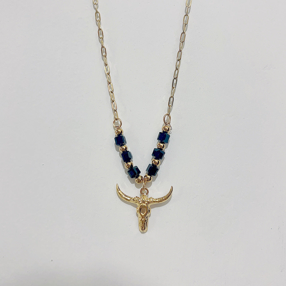 Wholesale Bohemian Bull Head Pendant Stainless Steel Natural Stone Necklaces ACC-NE-Youbi003