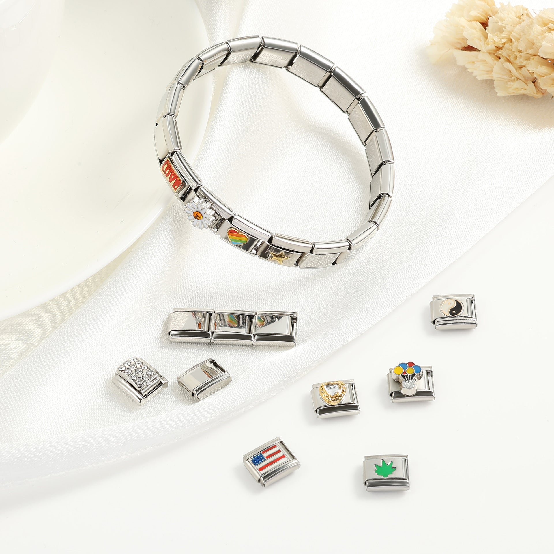 Wholesale Italian Charm Bracelet 9mm DIY Splicing Cute Creative Pattern Stainless Steel Composable Bracelet