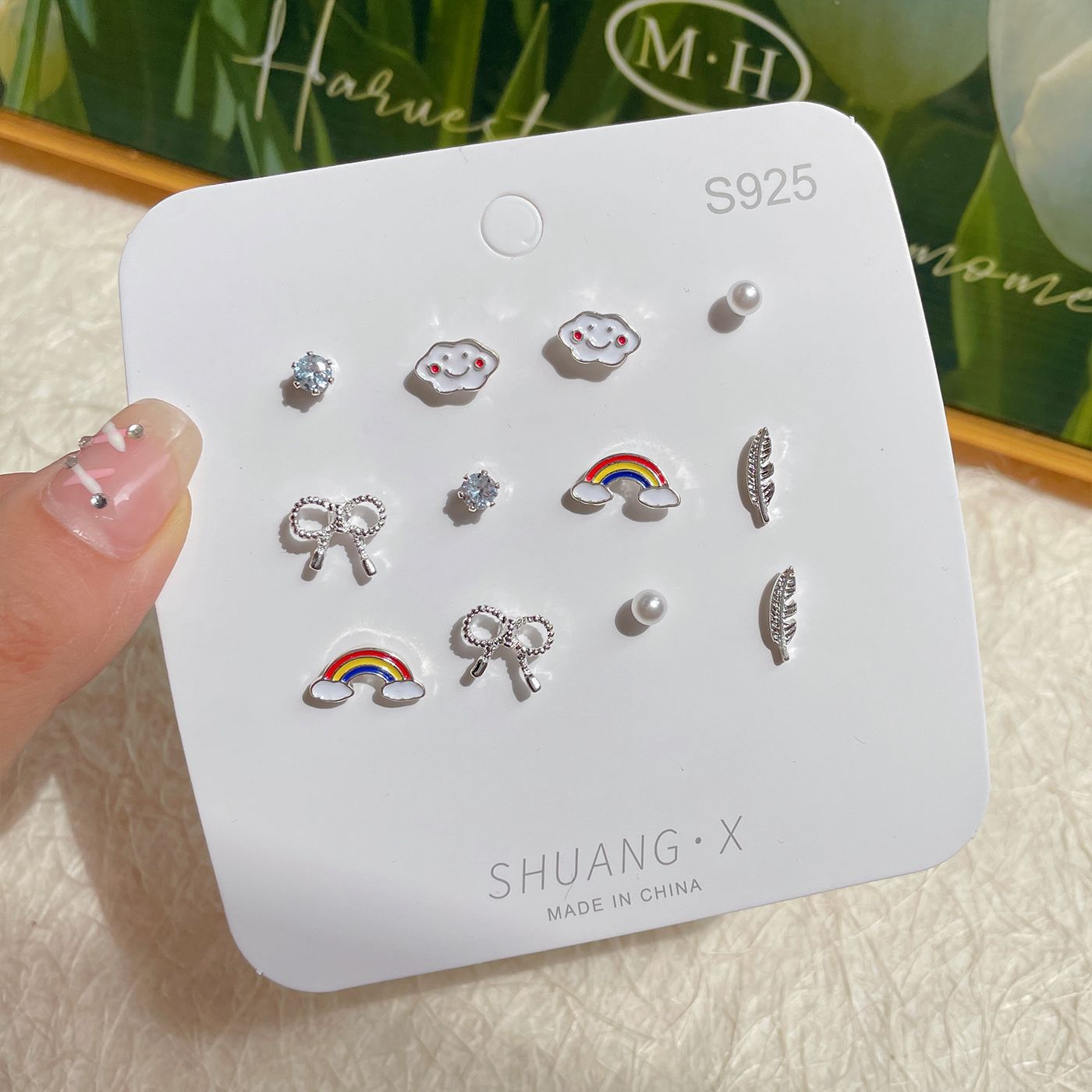 Wholesale Sweet and fresh silver needle small floral and fruit earrings