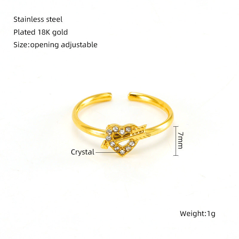 Wholesale Stainless steel zircon adjustable heart and star ring