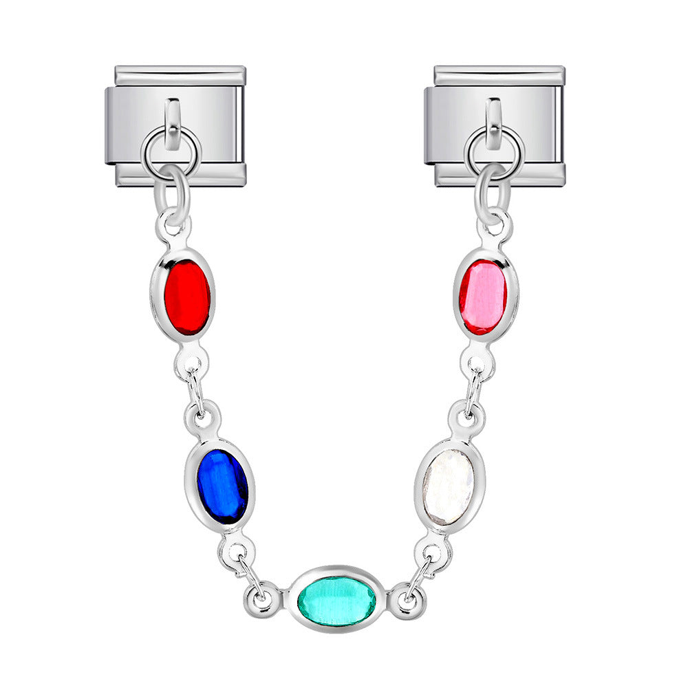 Wholesale   Italian Charm Bracelet 9mm DIY double pendant  flower and evil eye Creative Stainless Steel Composable Bracelet