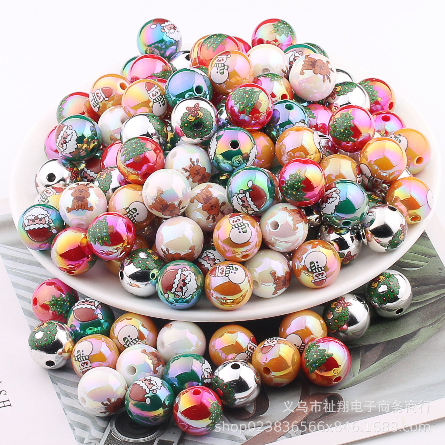 Wholesale 20pcs 16mm Christmas UV Color Printed Acrylic Round Beads DIY Bead Accessories ACC-BDS-ZhiXiang002