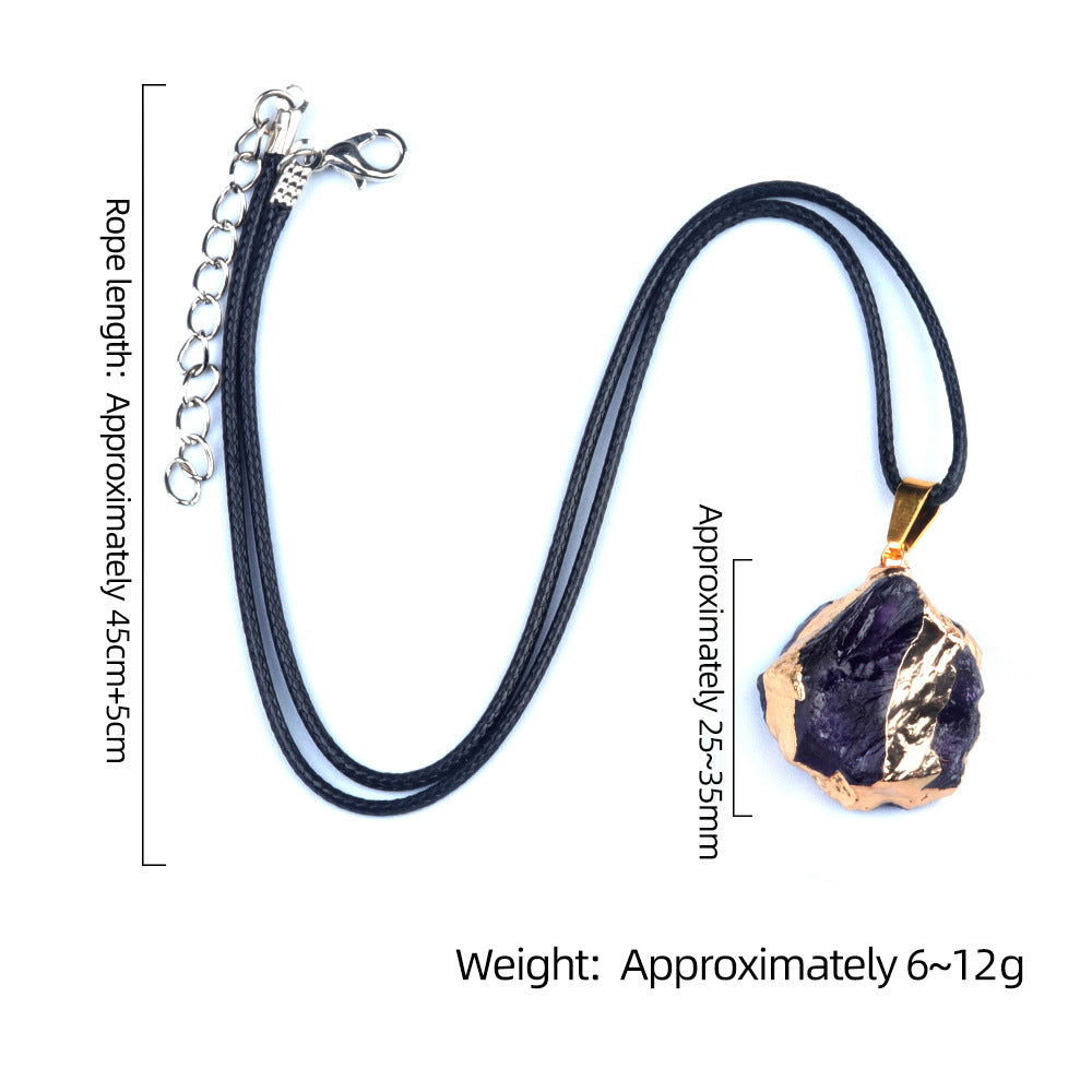 Wholesale 25~35mm Amethyst Original Stone Gold Pendant Yellow Powder White Crystal Irregular Necklace