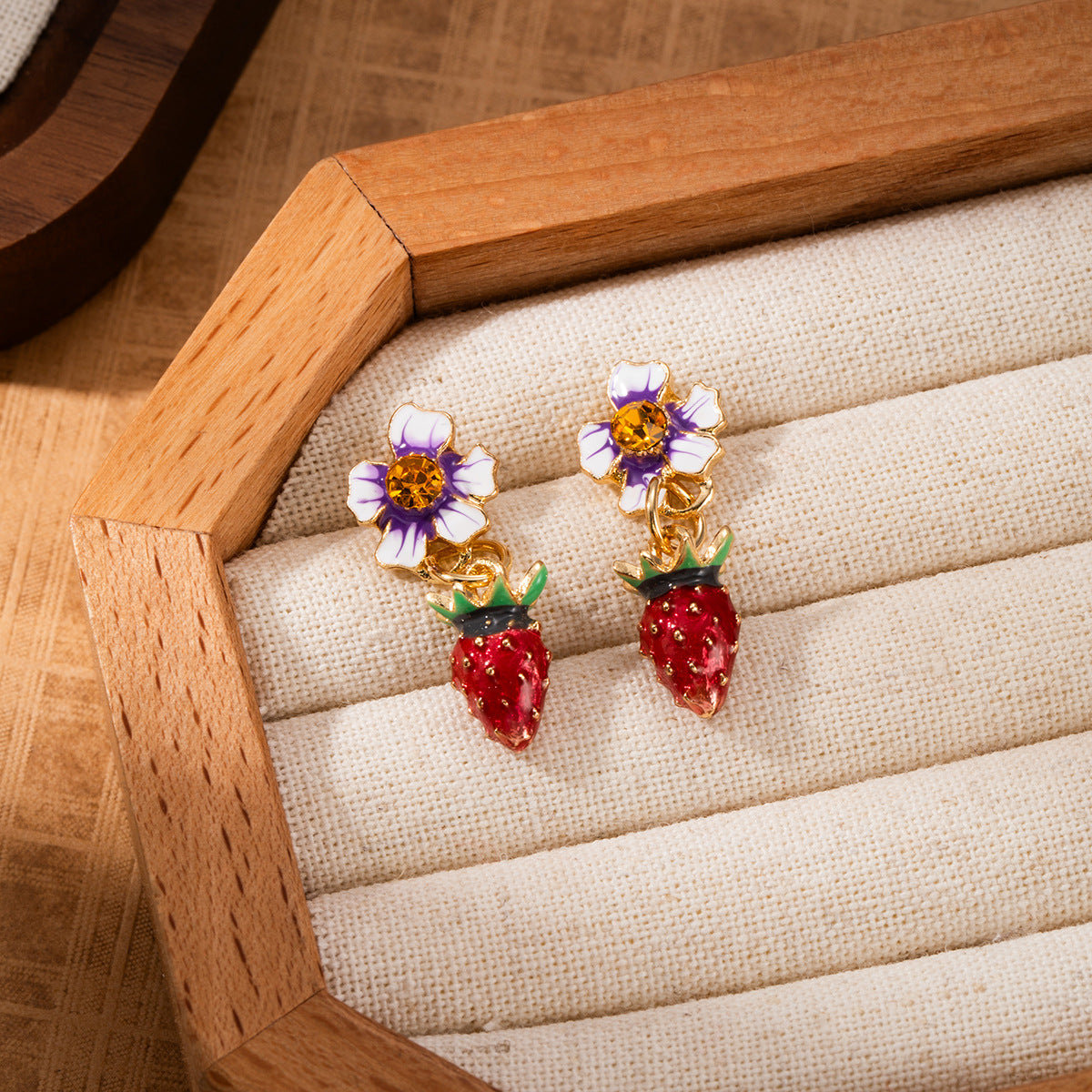 Wholesale Enamel red strawberry flower stud earrings