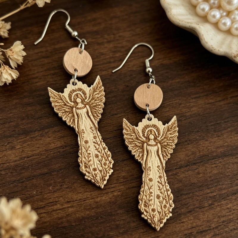 Wholesale Vintage Bohemian Printed Wooden Double Layer Earrings,  Jewelry Accessory for Party and Gift