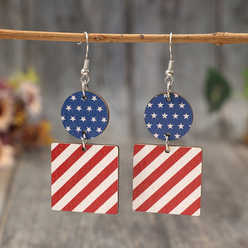 Wholesale Vintage Independence Day Geometric American Flag Wooden Creative Earrings