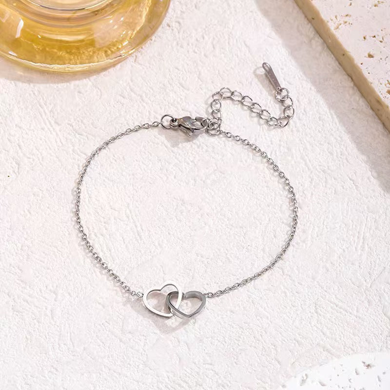 Wholesale Double Openwork Heart Stainless Steel Necklace