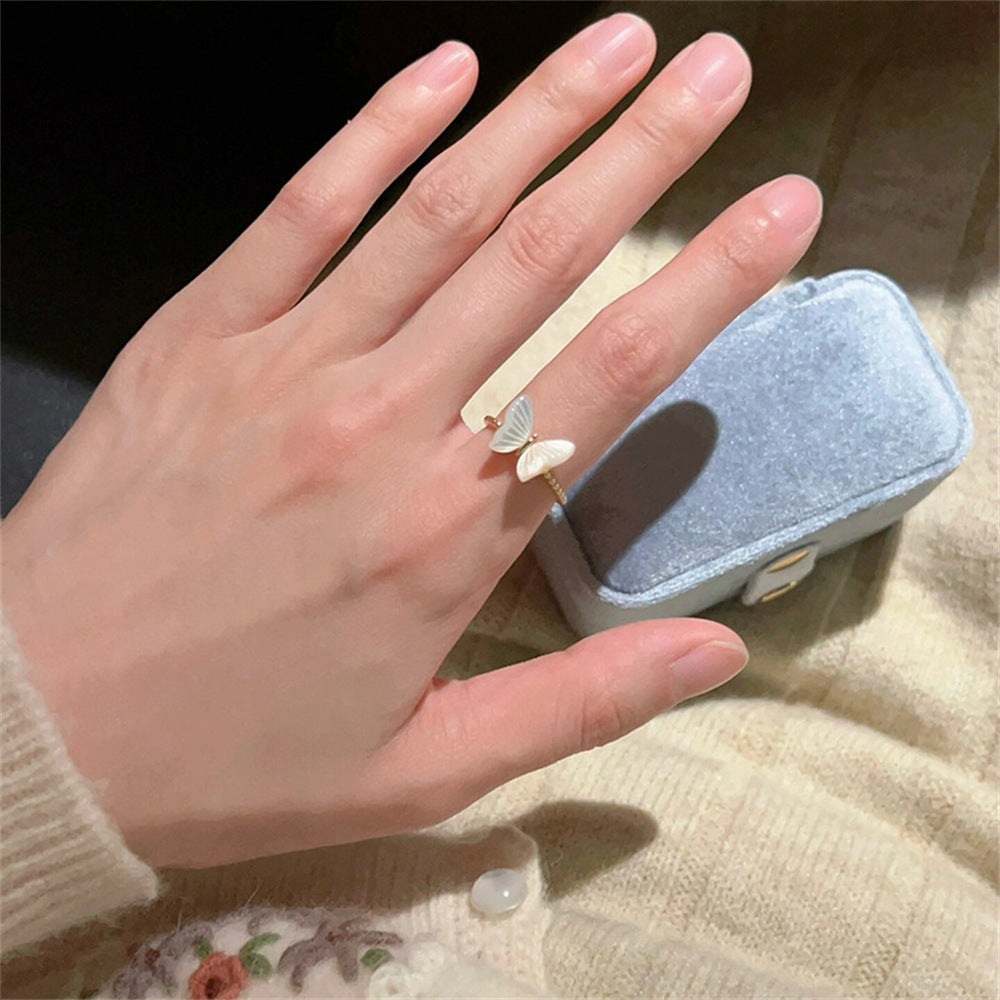 Wholesale Colorful Enamel Mother-of-pearl Butterfly Ring Open Index Finger Ring ACC-RS-Yues007