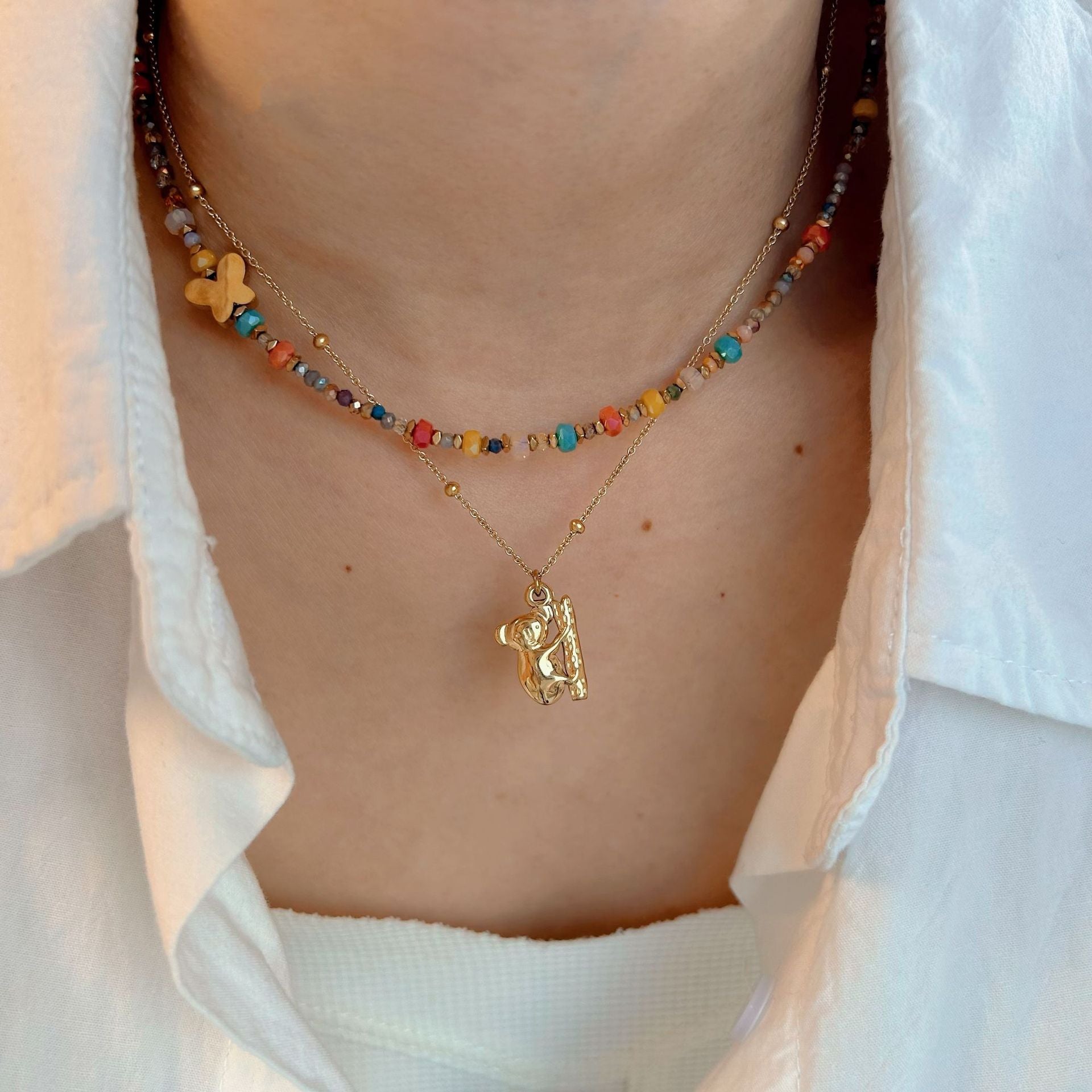 Wholesale natural stone crystal elements Bohemian stainless steel monkey pendant necklace